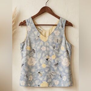 100% Silk Butterfly Floral Blouse Whimsigoth Fairy Cottagecore Top Festival Tank